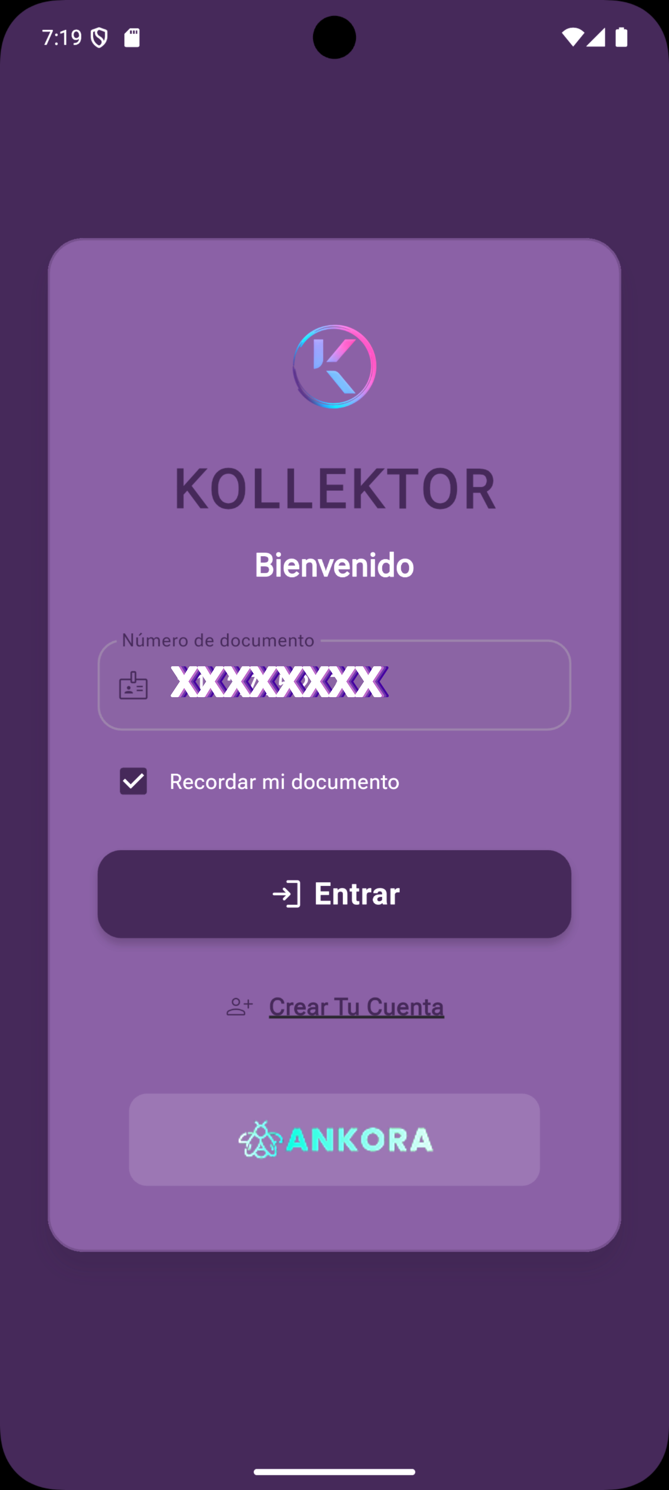 Pantalla de inicio de Kollektor